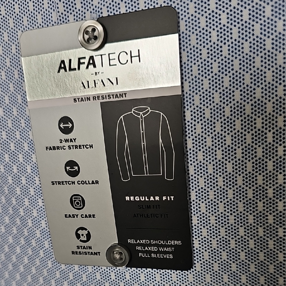 Alfani Alfatech Men's Light Blue Geometric Dress Shirt NWT Large 16-16.5 - Picture 2 of 7